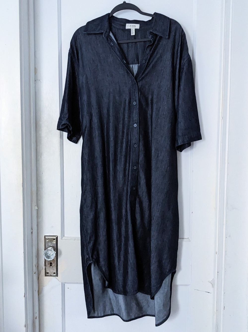 COS Denim Dark Blue High-Low Button Shirt Dress Pockets Size 10/12